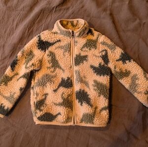 The Children's Place Cream & Green Sherpa Zip Jacket